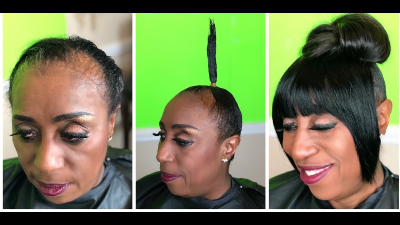 HOW TO:  INVISIBLE PONYTAIL/BUN WITH BANGS| HAIRLOSS CLIENT