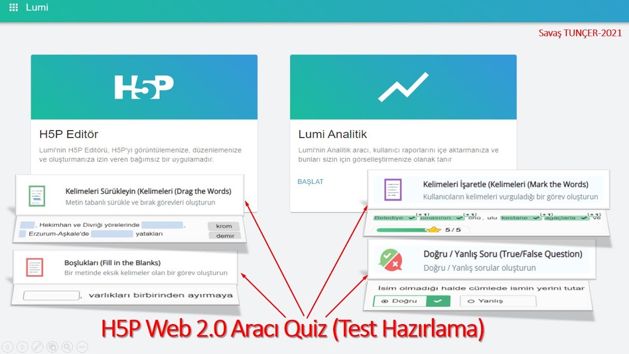 H5P WEB 2.0 Aracı Quiz  ( Çeşitli Soru Tipleriyle Etkileşimli Test Hazırlama)