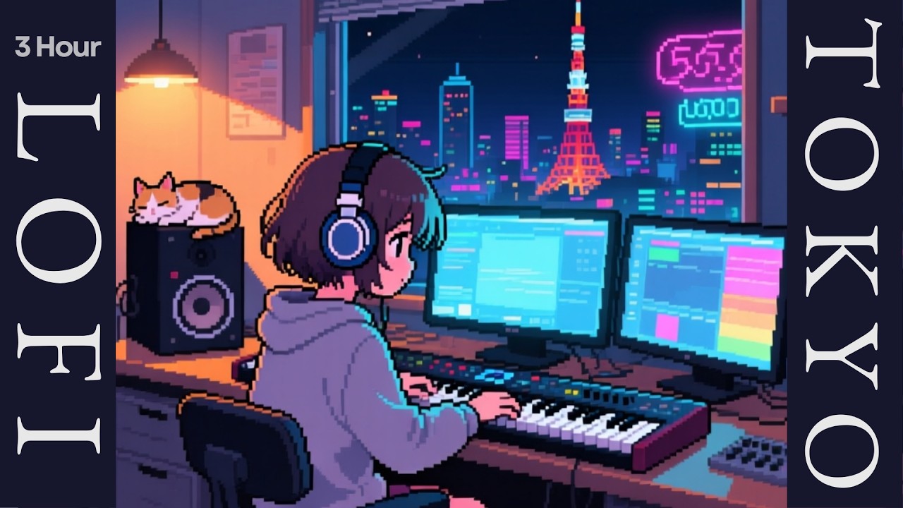 Midnight Studio Lofi 🎹 Neon Metronome | Creative Tokyo Night