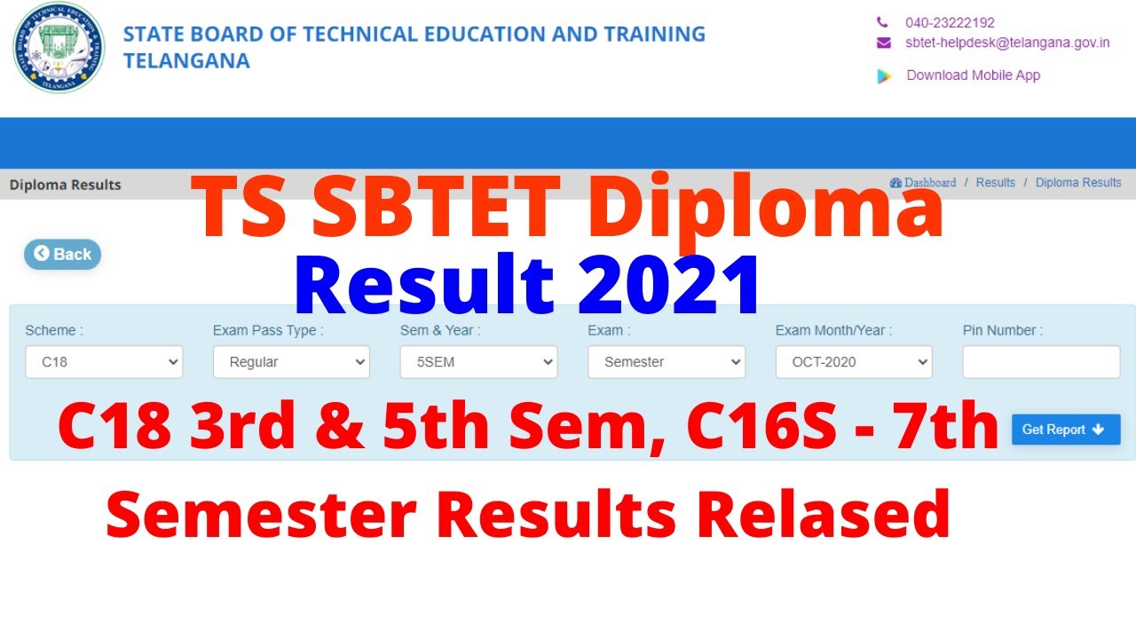 TS SBTET Diploma Results 2021   Feb 2021 C18 3rd & 5th Sem, C16S   7th Semester Results Relapsed