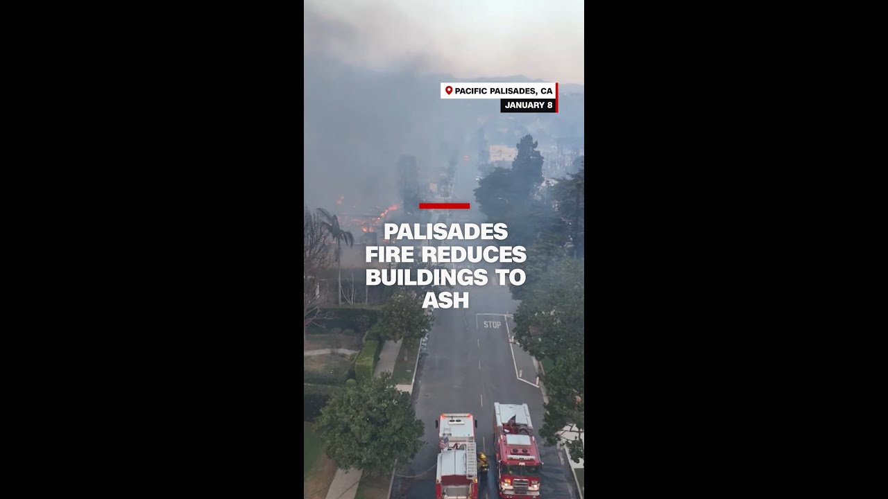 Drone footage shows LA wildfires reducing buildings to ash