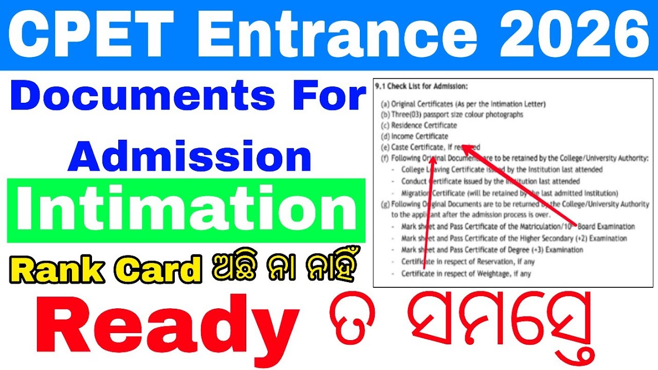CPET PG Admission Documents 2026//Odisha PG Admission Documents//Documents Required For PG Admission