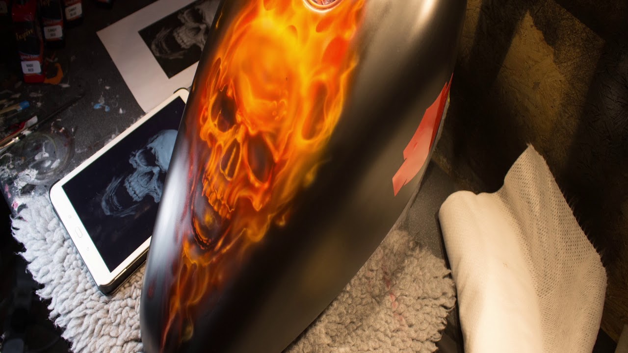 Airbrushed Harley True Fire Skull Time Lapse