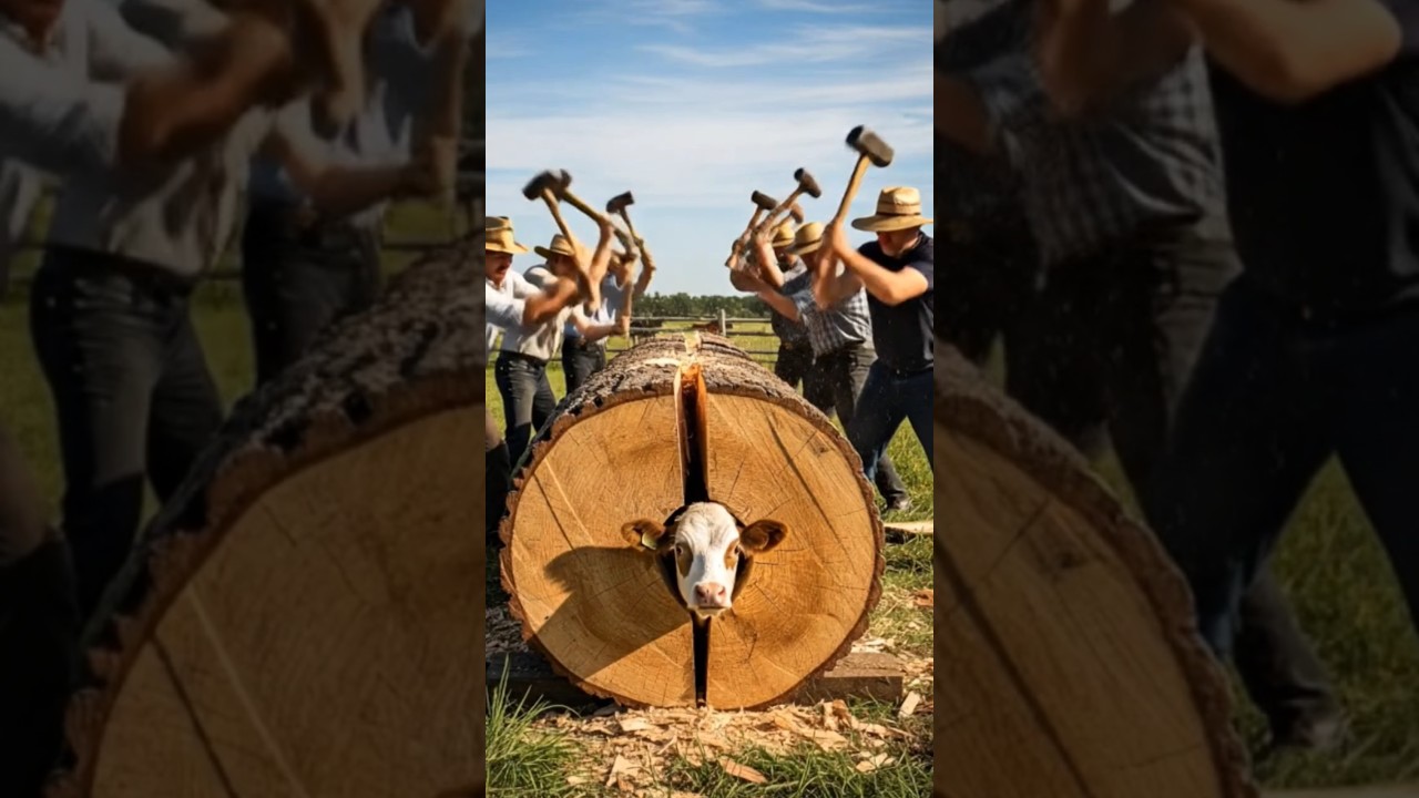 Cow Trapped in a Giant Log!