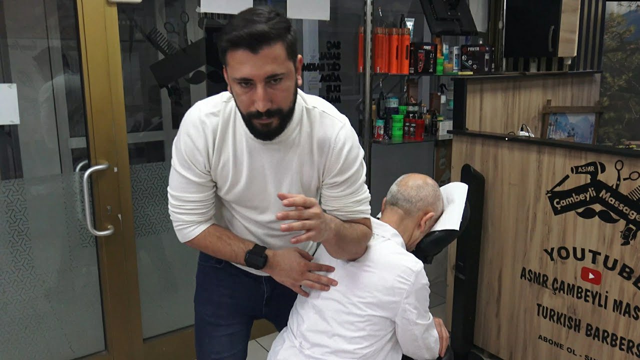 MEVLUT PINK BARBER GAVE THE HARDEST MASSAGE & asmr head, face, elbow, back, arm, palm, neck massage