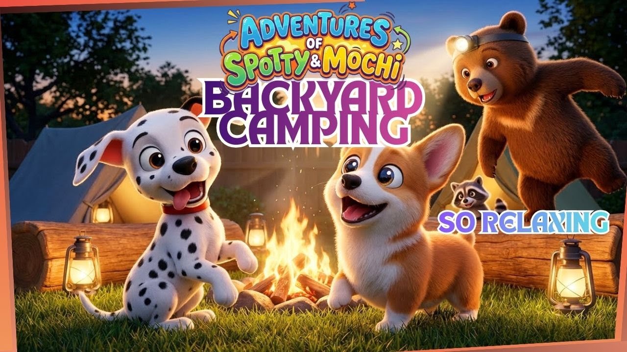 Backyard Camping in Colors Dogs See! 🟦💛 Corgi & Dalmatian Night Adventure