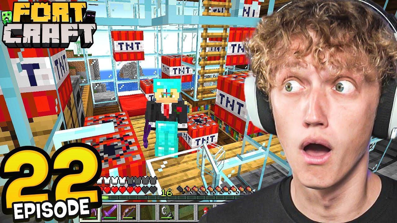 FortCraft #22 - I BLEW UP HIS BASE! (huge TNT explosion)