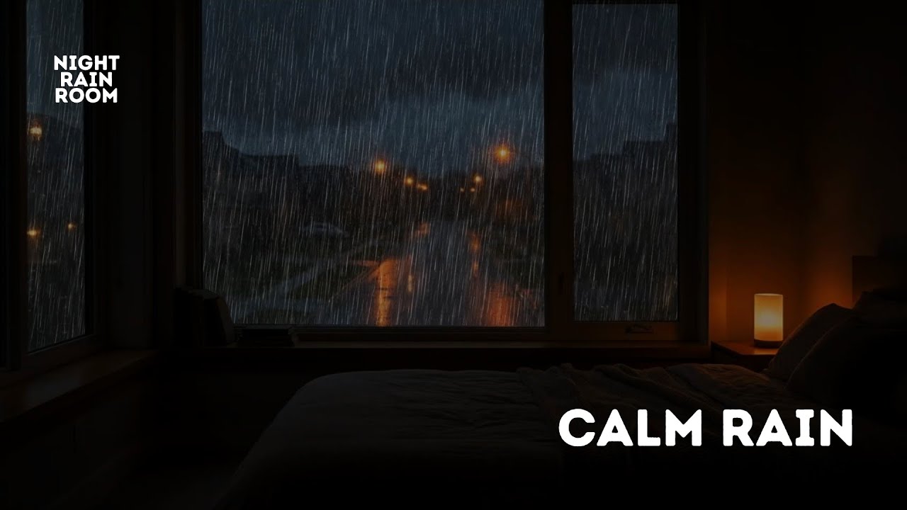 Distant Heavy Rain at Night | Calm Dark Room Sleep Ambience (2 Hours)