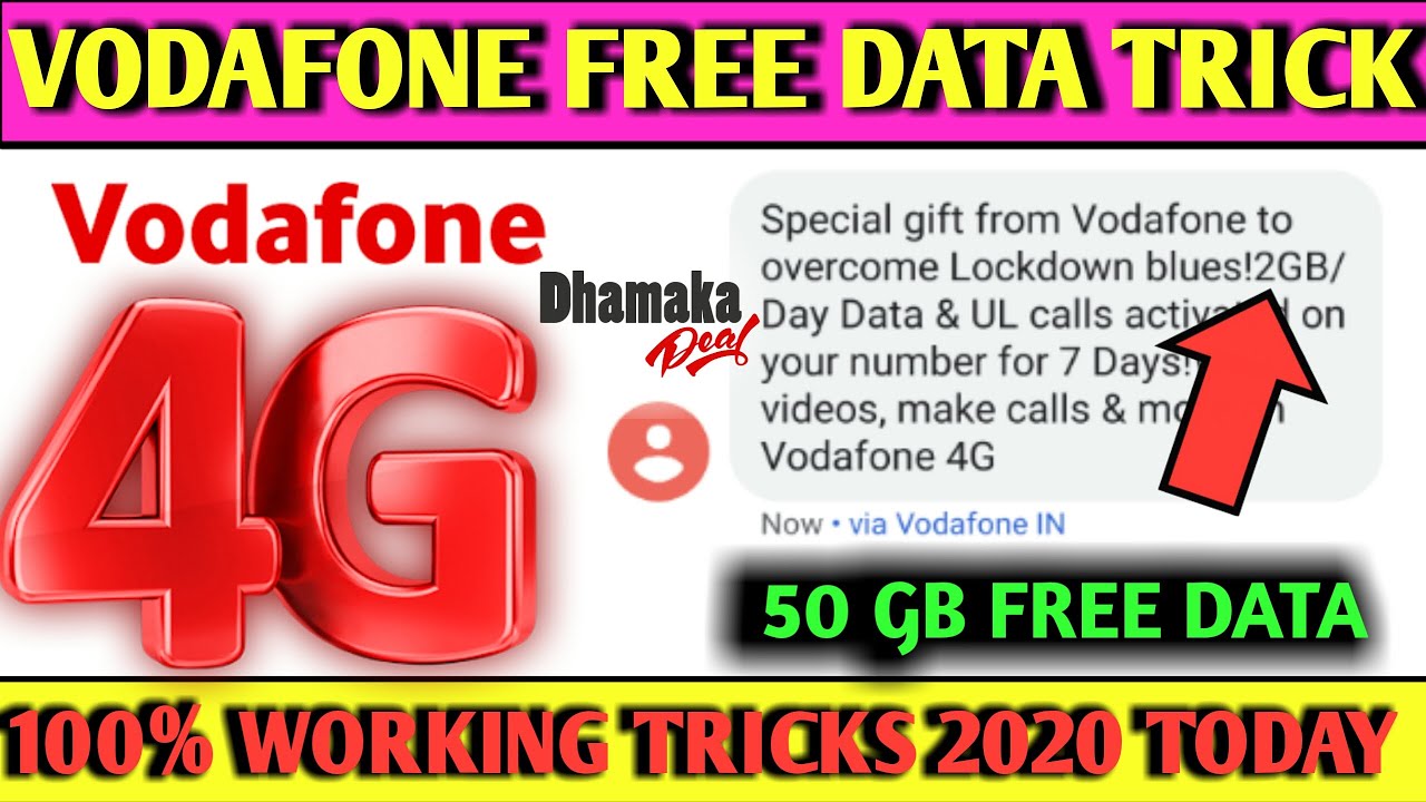vodafone free data tricks 50gb sabhi users ke liye,vodafone free data code offers | 2020