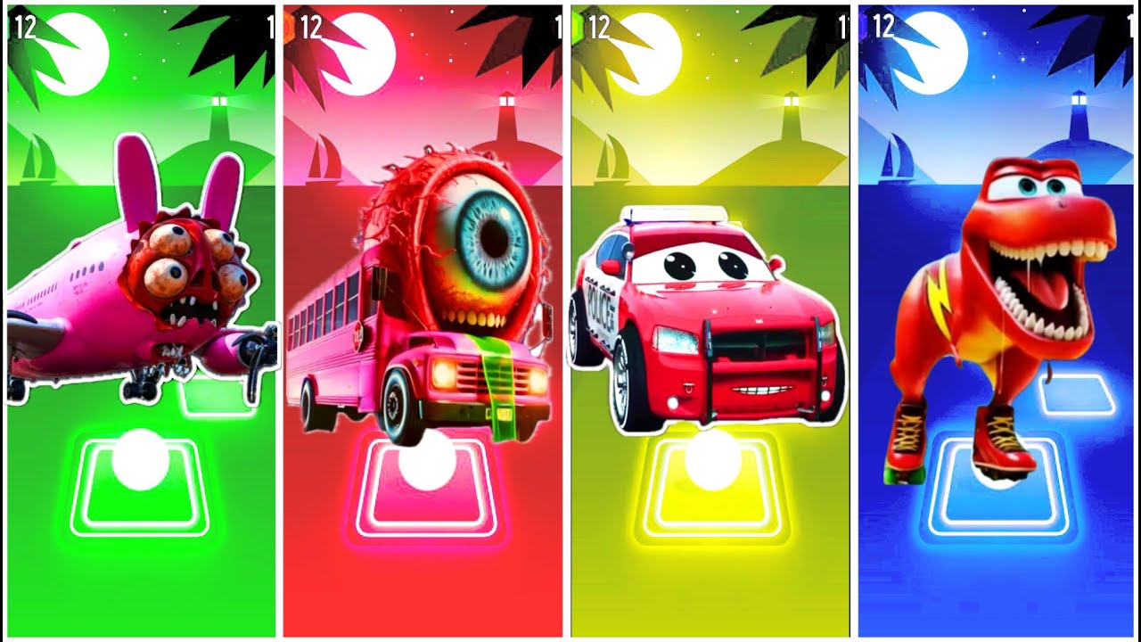PINKI INFECTED SKY 🆚 BUS EATER EXE🆚 POLICE CAR MONSTER  🆚 MCQUEEN DINOSAUR - Tiles Hop EDM Rush🎶