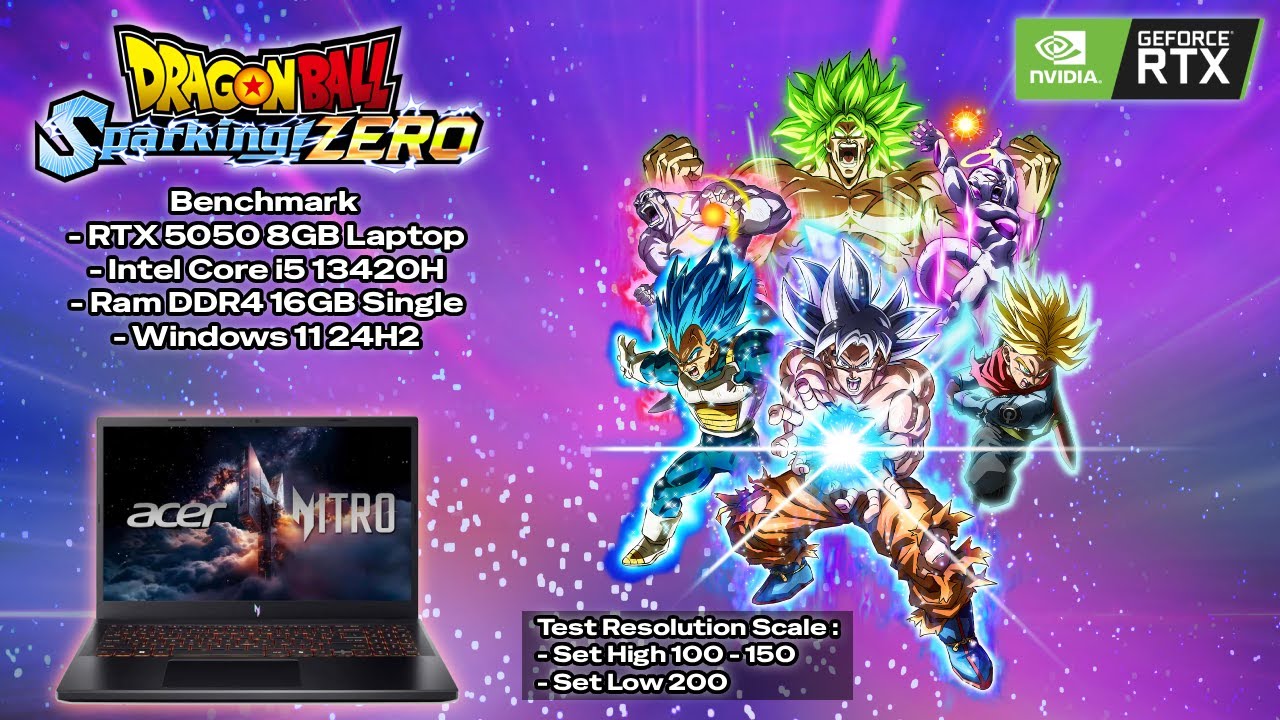 DRAGON BALL  Sparking! ZERO Acer Nitro V15 ~ RTX 5050 8GB Laptop Benchmark Resolution Scale 100-200
