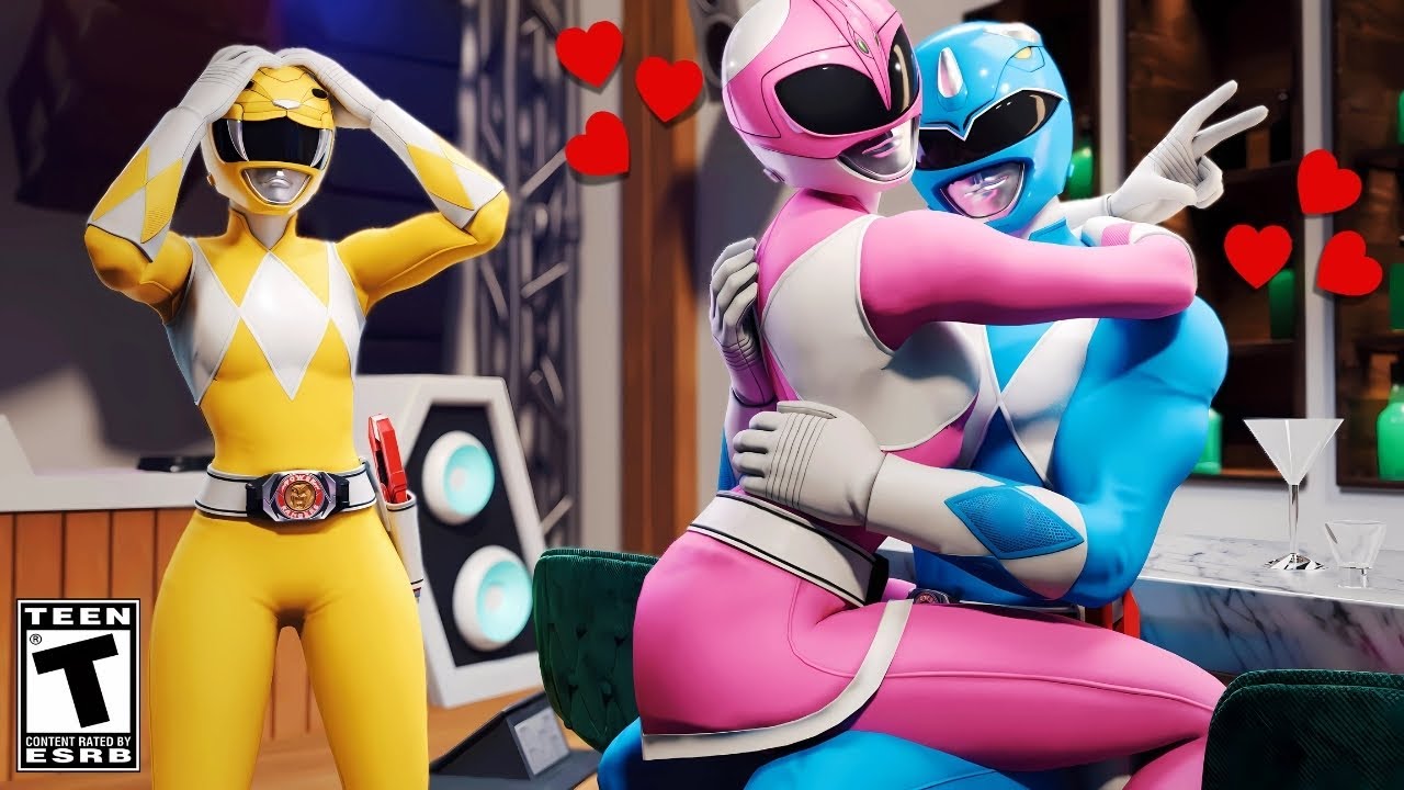 BLUE RANGER is CAUGHT KISSING two POWER RANGER GIRLS .... Fortnite
