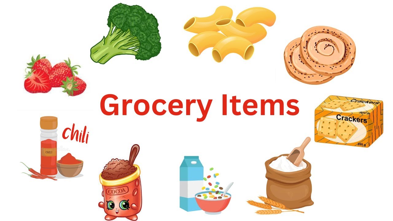 Grocery Item names in English || Groceries in English || Beginner English Lessons for Children