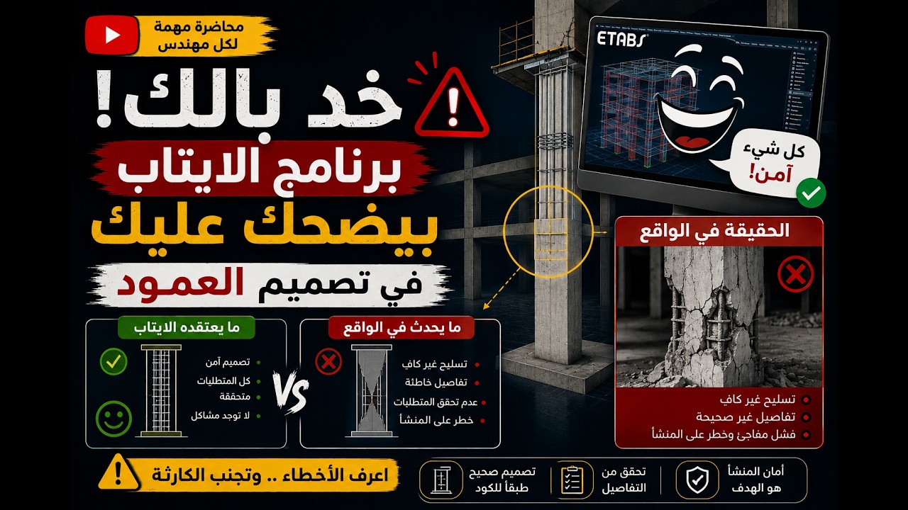 خد بالك برنامج الايتاب بيضحك عليك في تصميم العمود.Take care about column result on etabs