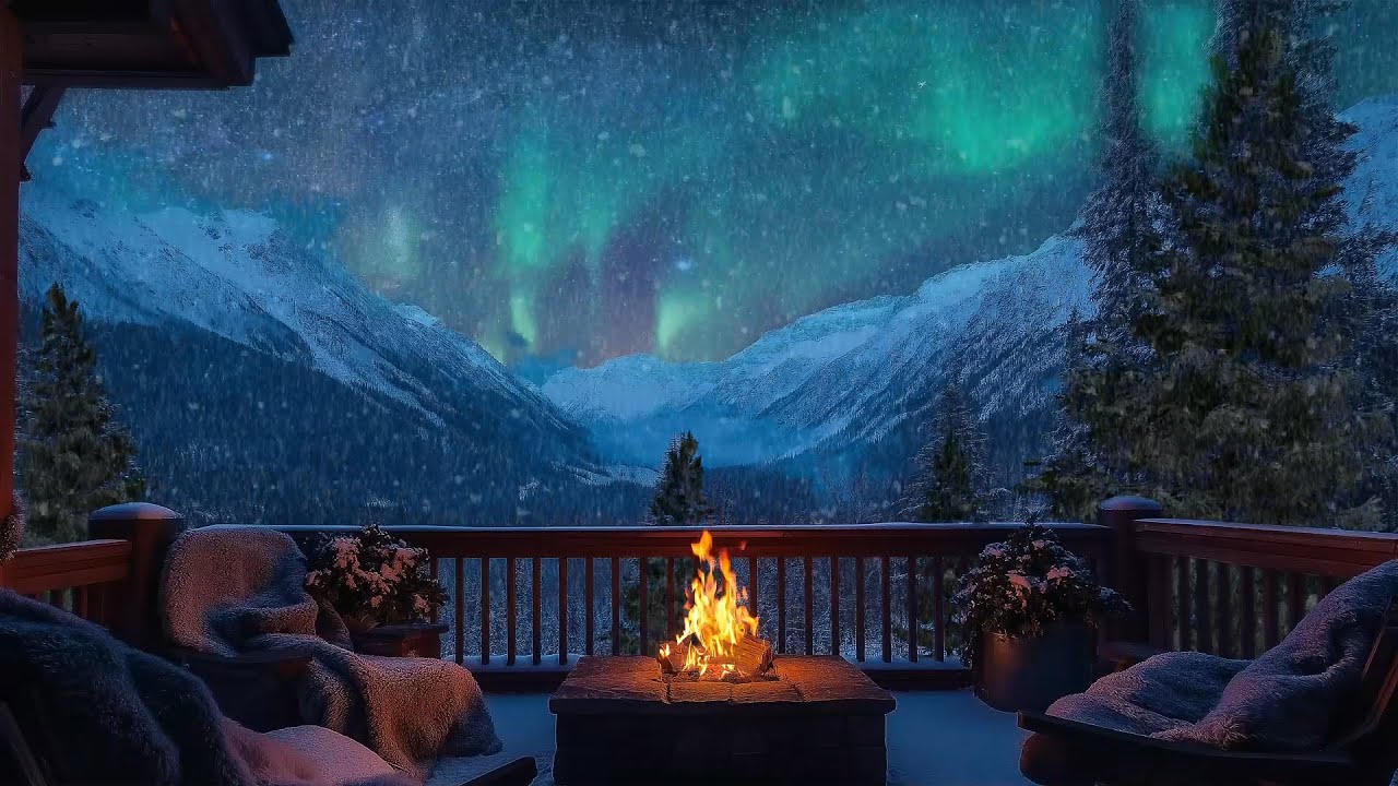 Arctic Night Haven ❄️🔥 Cozy Fireplace & Snowfall Ambience – Aurora ASMR for Calm & Relaxation