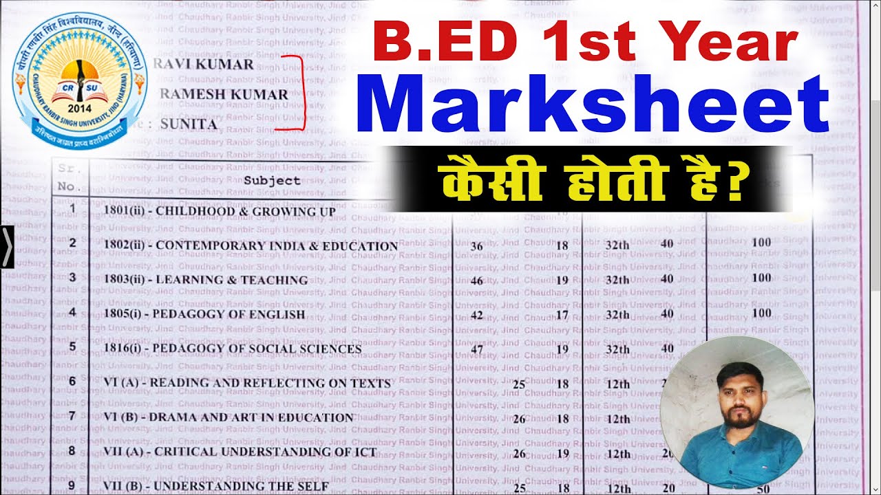 CRSU B.ED Marksheet Kaise hoti he | बी.एड. मार्कशीट कैसी होती है | all subject, marks & file details