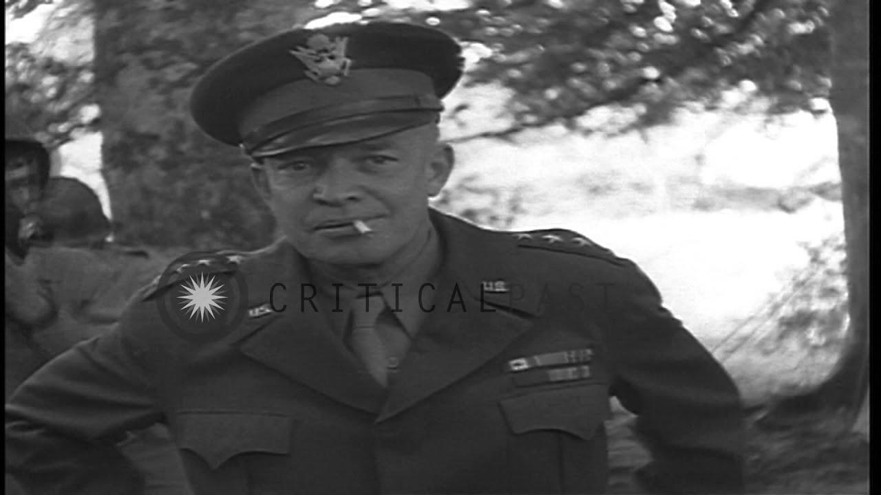 General Eisenhower talks to Major General Walter M. Robertson and other officers ...HD Stock Footage