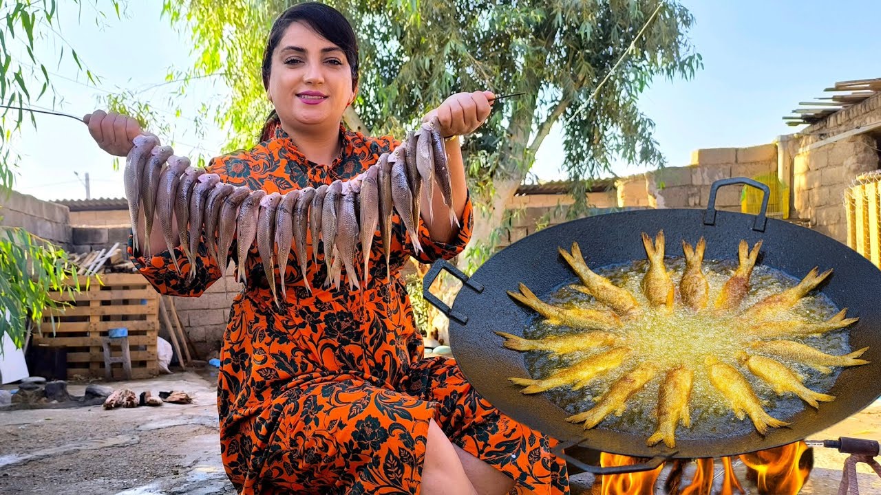Unique Saj Bread with Black Seeds + Frying Fresh Dez River Fish! A Real & Delicious Rural Day!