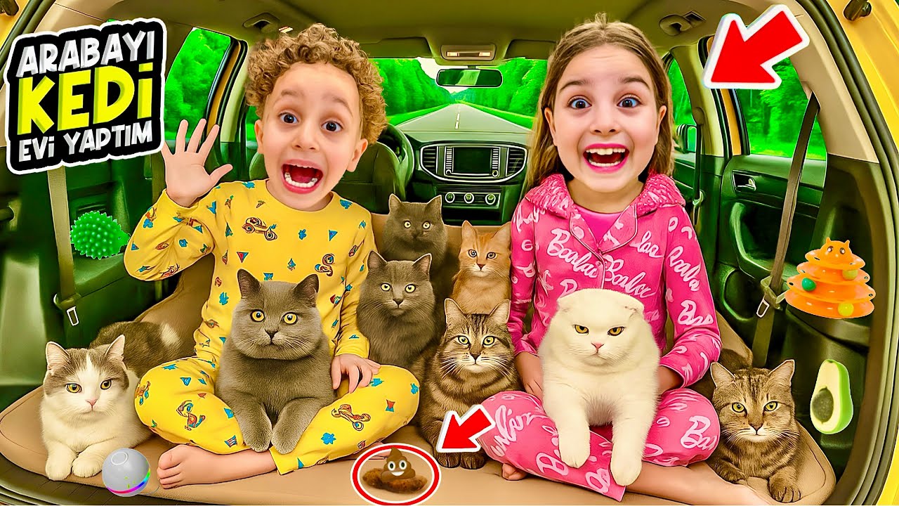 KUZEY ELİF ARABAYI KEDİ EVİ YAPTI !! ANNEMDEN BABAMDAN KAÇIŞ !! EYVAH KEDİ KAKA YAPTI !!