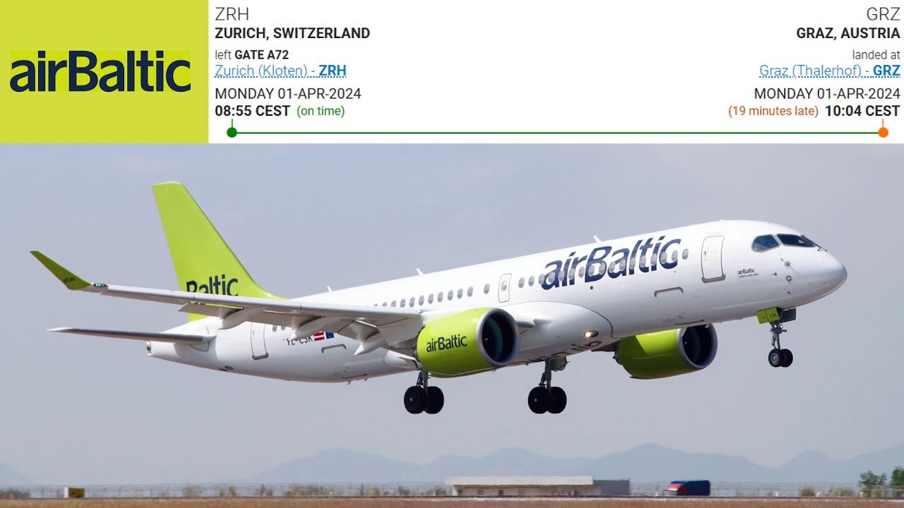 airBaltic (Swiss) Airbus A220-300 LX1512 YL-ABF | Zürich - Graz | TripReport FULLHD (CHEAP FLIGHTS)