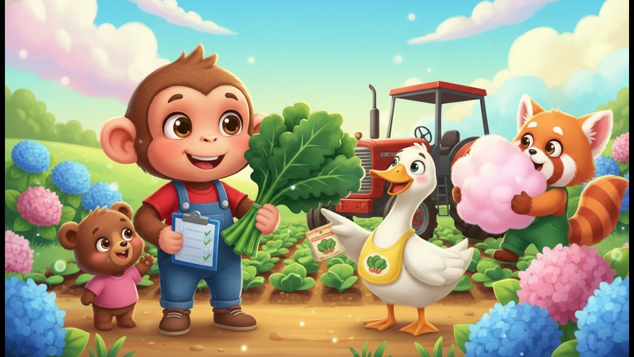 Farmer Monkey Cares for the Farm 🐒🌾💛 | Trip to the Candy City 🍭🏙️✨ | Funny Monkey Kids