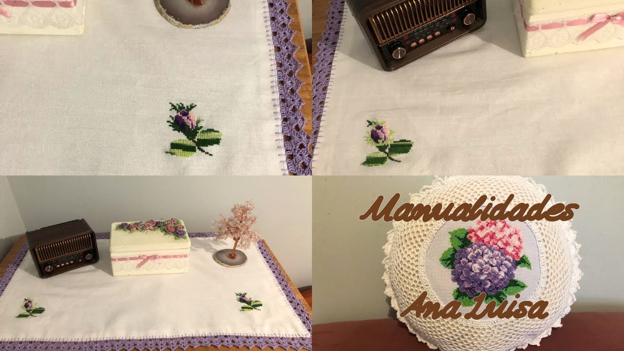 Blonda a crochet en paño bordado con tulipanes / Crochet lace in embroidered cloth with tulips