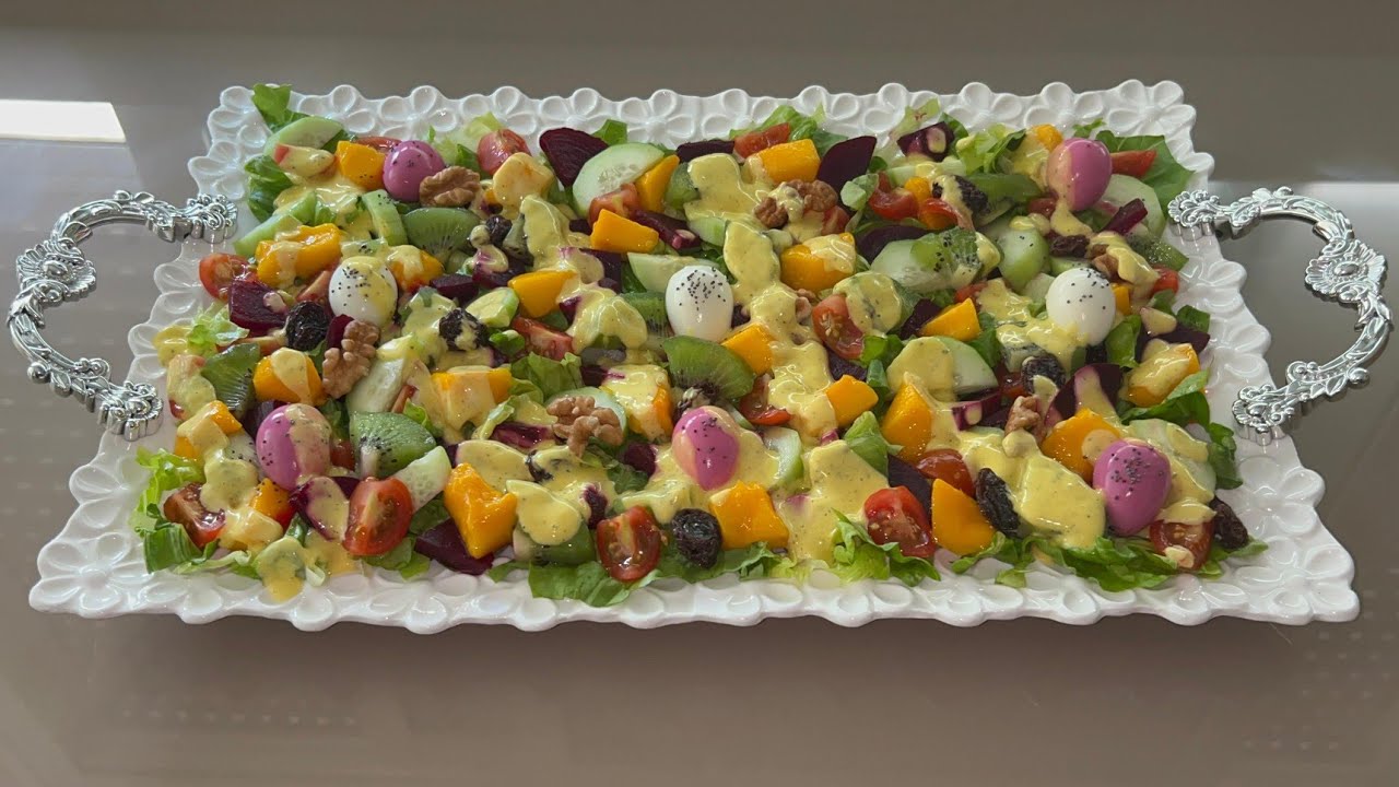 سلطة باردة مغذية ولذيذة بصوص رائع بلا مايونيز رافقوا بها اطباقكم المفضلة 😋👌