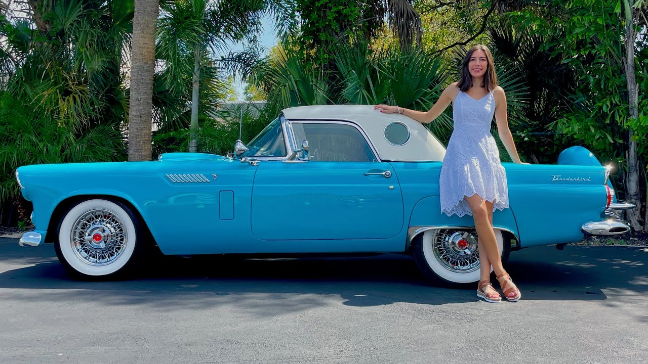 Ford Thunderbird 1956 года с грузом — 64 469 оригинальных миль, цвет «павлиний синий», электричес...