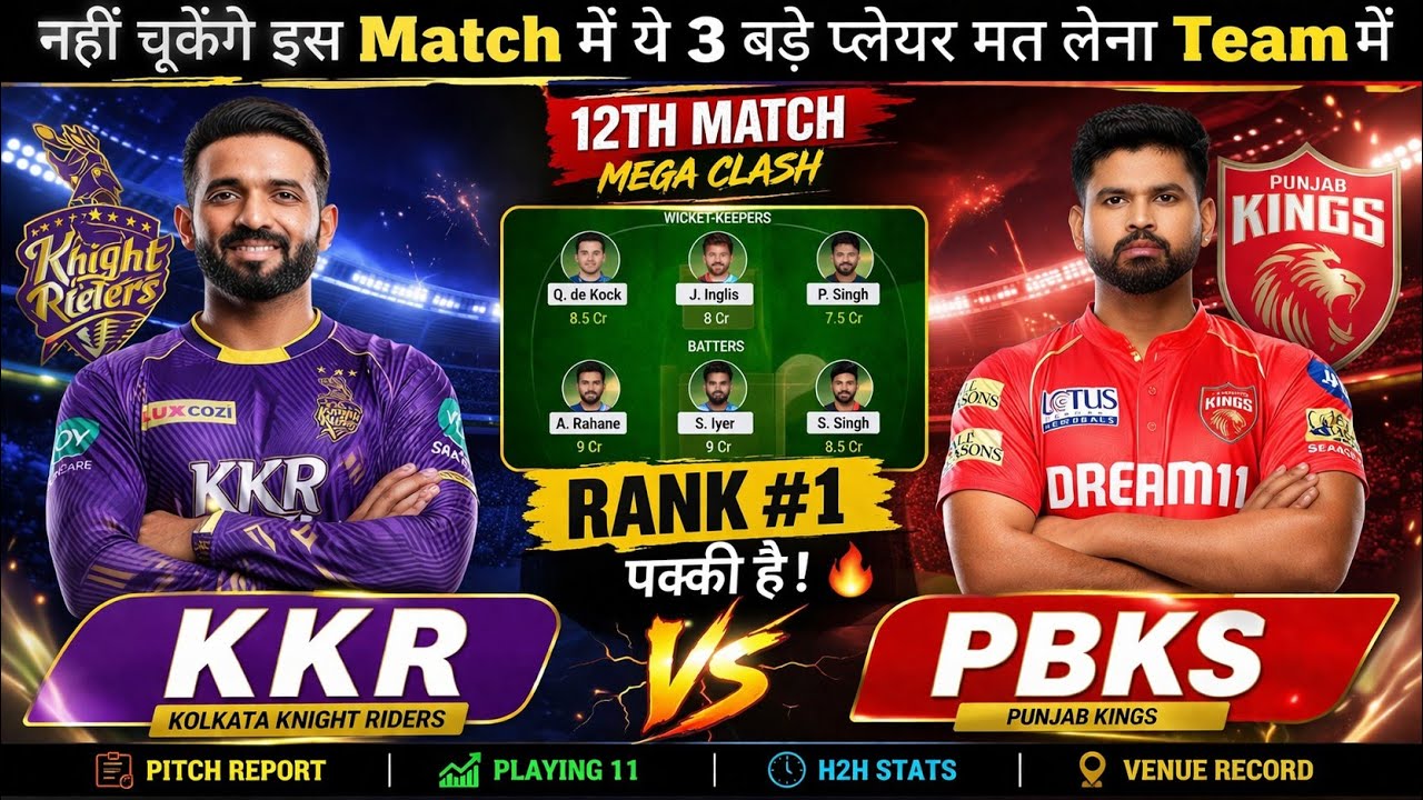 KKR vs PBKS My11 Circle team today | KKR vs PBKS My11 circle today team | my 11 circle team today 