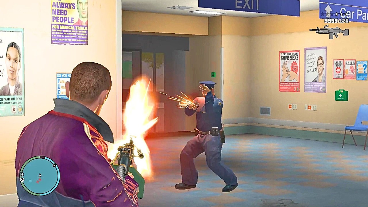 GTA 4 - NIKO - HOSPITAL FIGHT & EPIC SHOOTOUT AT BRIDGE + FOUR STAR
