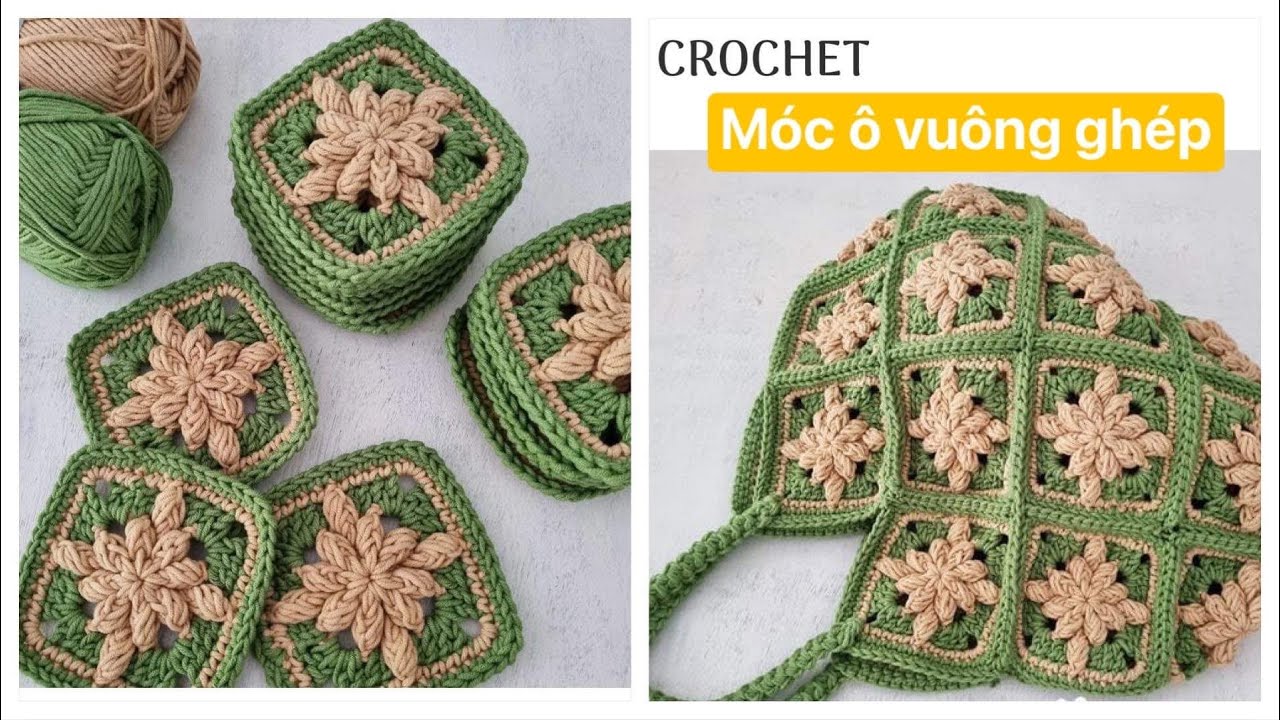 MÓC Ô VUÔNG HOA GHÉP / #moclencoban #flowers #crochetbag