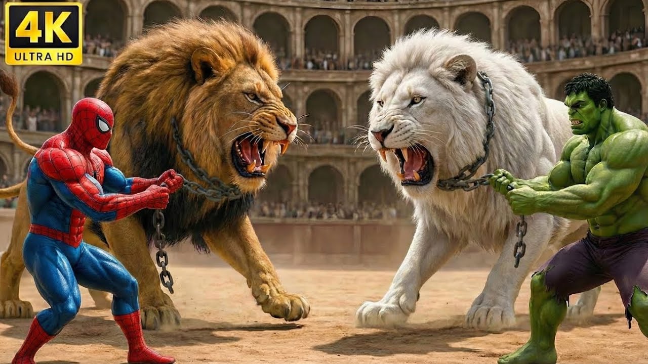 HULK & White Lion 🦁 vs Spider-Man & Red Lion 🦁 | Epic Arena Fight