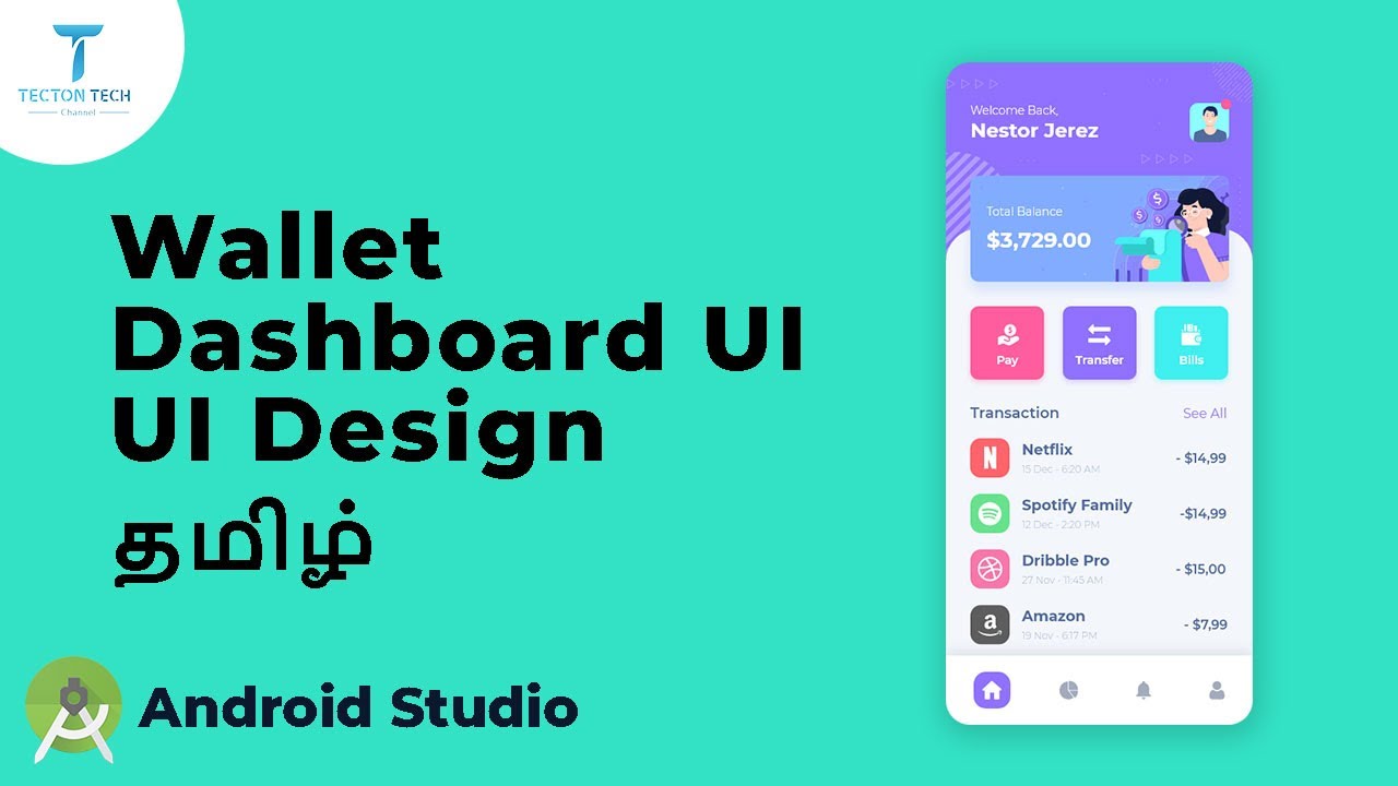 Wallet App UI Design | Android App UI Design Tutorial in Tamil