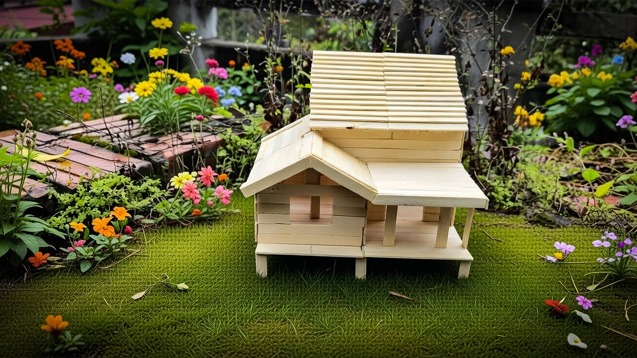 Turn Popsicle Sticks into This Adorable Mini Dream House! Easy DIY Tutorial