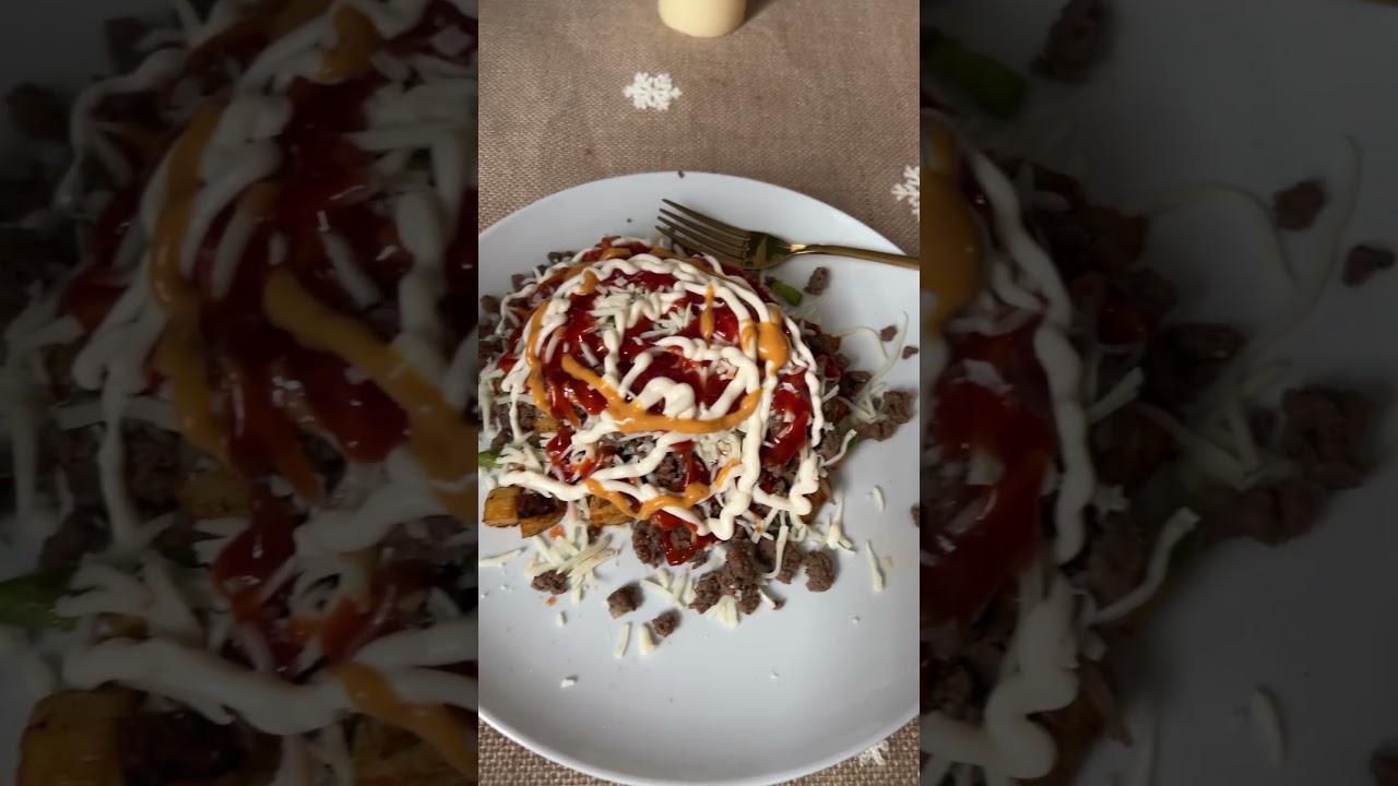 Today lunch is loaded potatoes with cheese and ground beef 