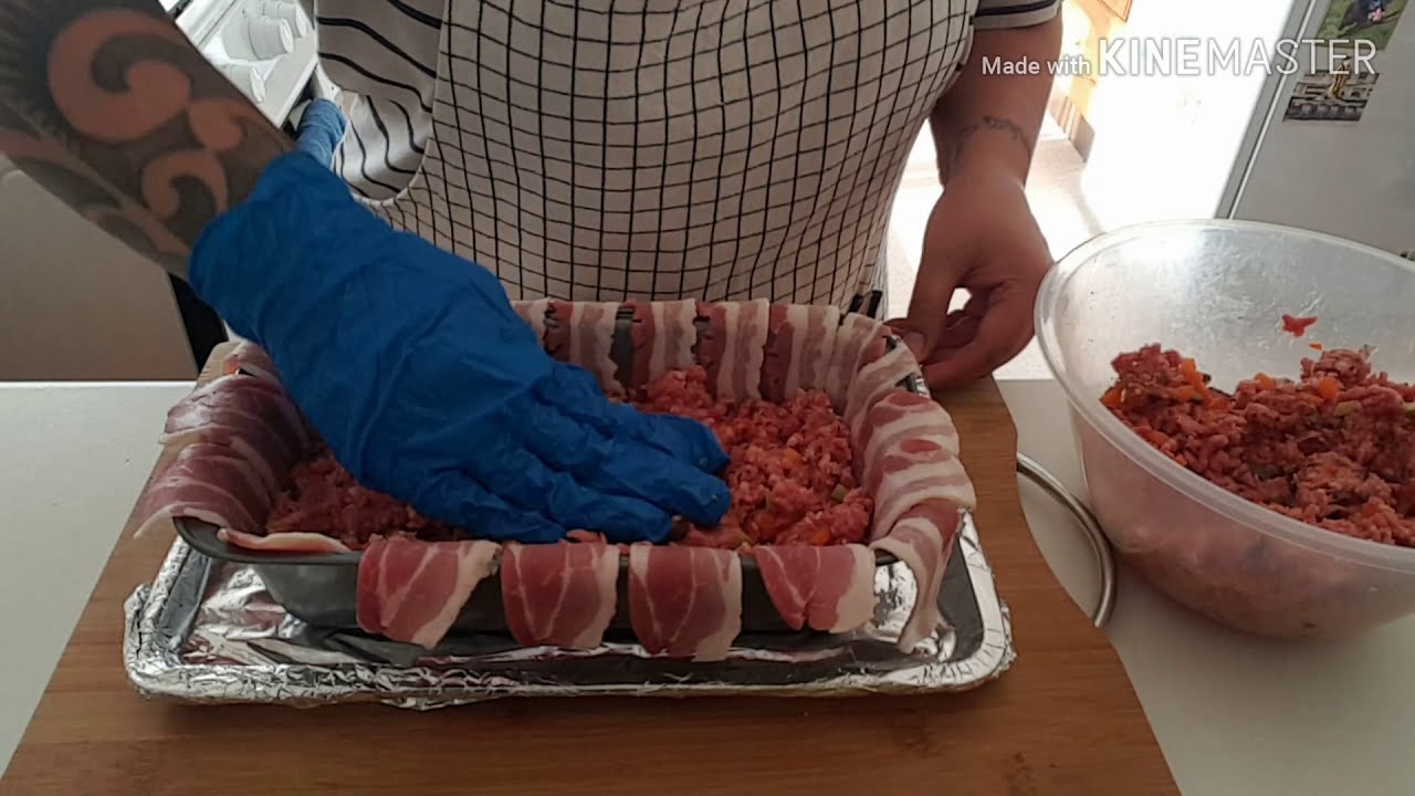 Meatloaf Wrapped In Bacon & Stuffed With Cheese