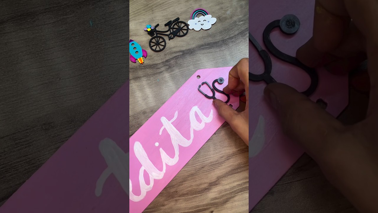 Nameplate for kids room DIY,  on mdf board !! #nameplates #trendingshorts #diyhomedecor #easydiy