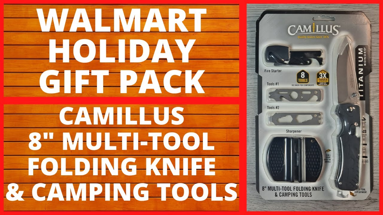 WALMART HOLIDAY GIFT SET, CAMILLUS 8" MULTI-TOOL FOLDING KNIFE & CAMPING TOOLS, EVERYDAY CARRY, EDC