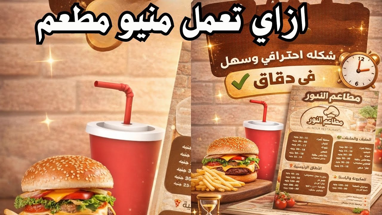 خطوة بخطوة: كيفية تصميم منيو مطاعم ناجح من الصفر للمبتدئين🔥😊Canva