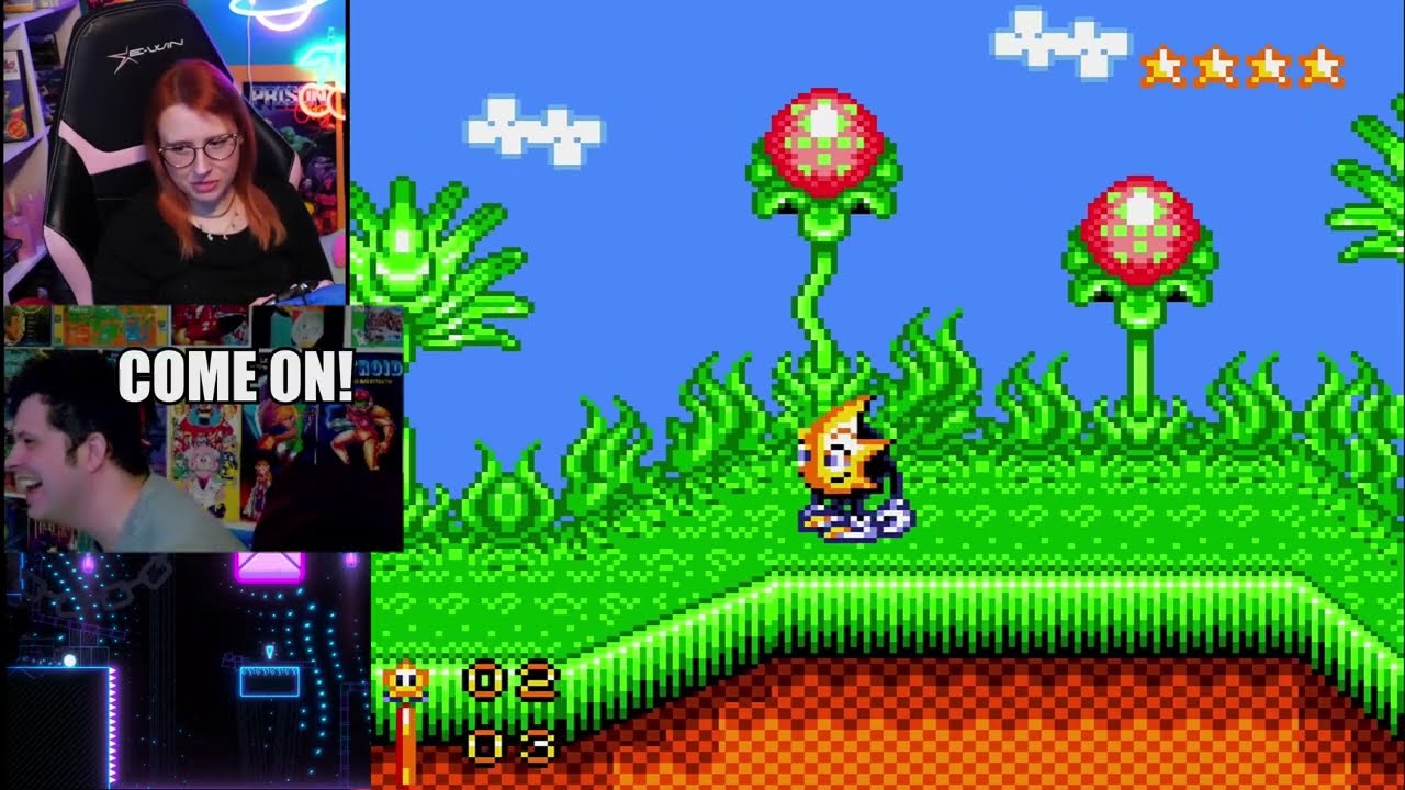 Mike Matei rages at Mr Run and Jump while Erin plays Sega Game Gear games