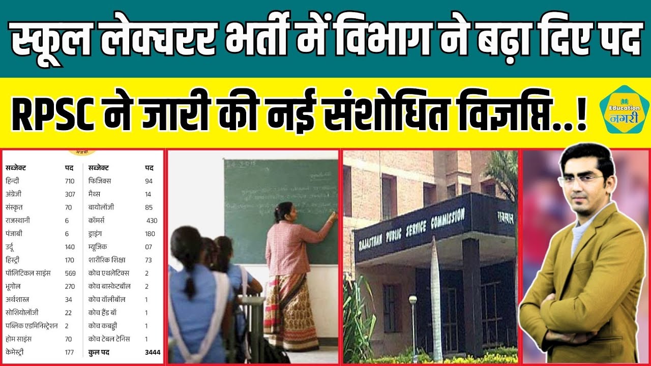 RPSC की School Lecturer भर्ती में विभाग ने अचानक बढ़ा दिए पद, जारी की गई नई संशोधित विज्ञप्ति..!