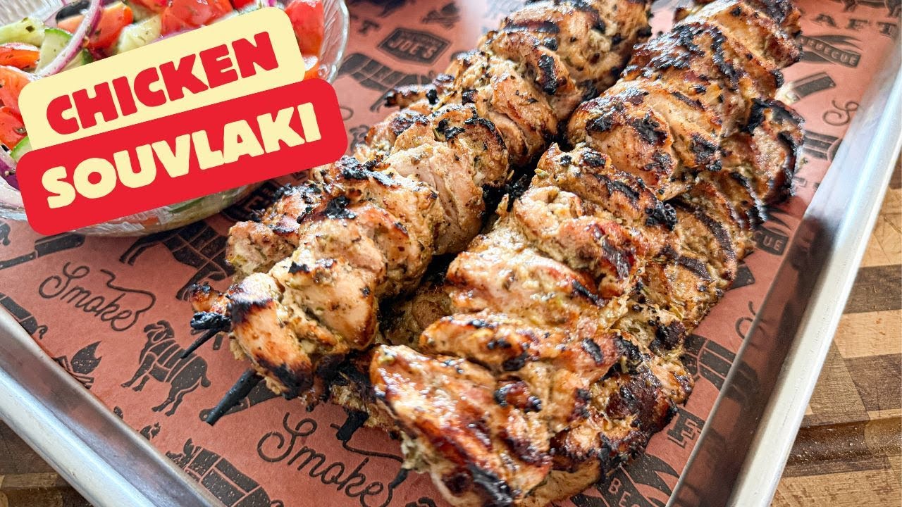 Juicy Grilled Chicken Souvlaki | Easy Greek Chicken Skewers & Side Salad
