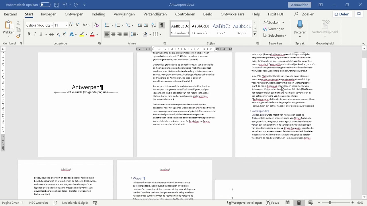 Word - Sectie eindes - kop en voetteksten