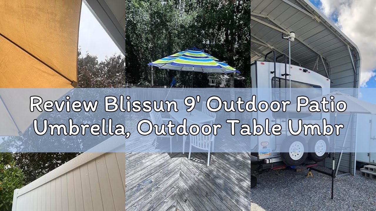 Review Blissun 9' Outdoor Patio Umbrella, Outdoor Table Umbrella, Yard Umbrella, Market Umbrella wit