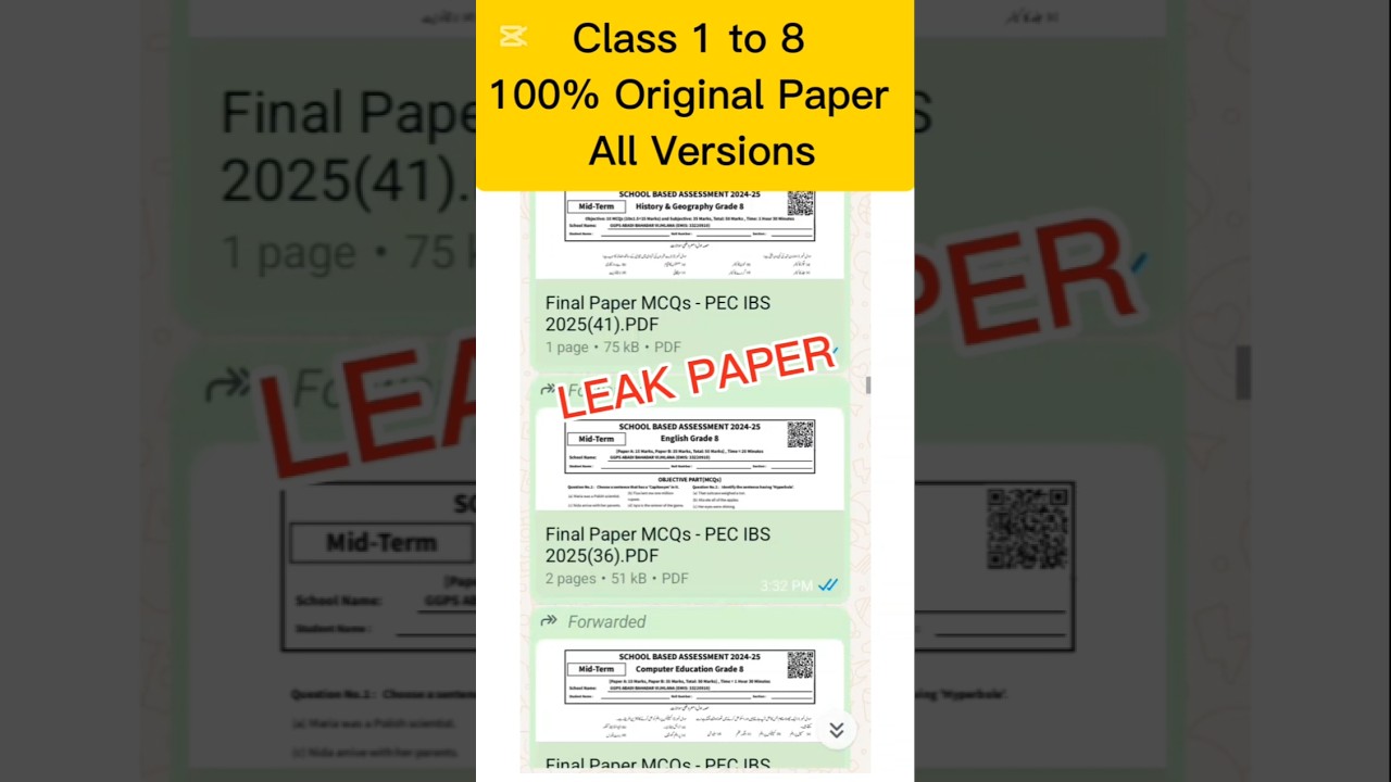 SBA Class 1 to 8 mid term papers 2024 SBA 2nd term term paper 2024