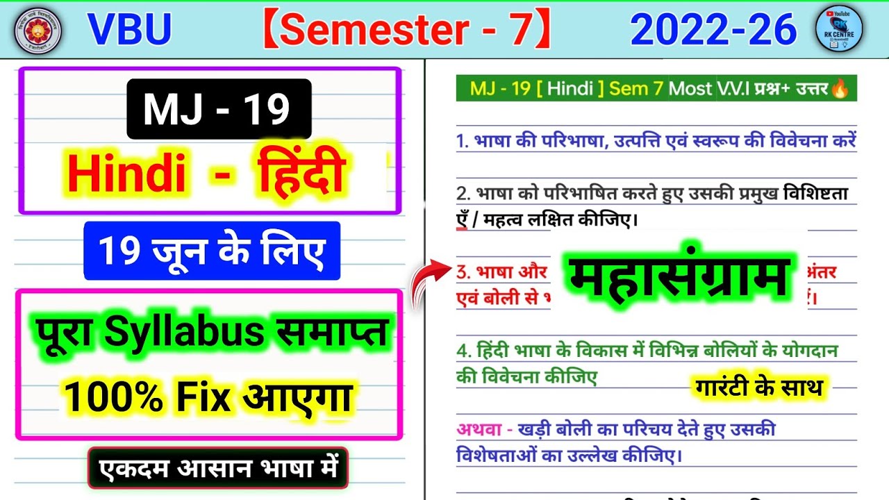 MJ 19 hindi semester 7 important questions। Bhasha ki paribhasha utpati AVN Swaroop ki vivechana Kar