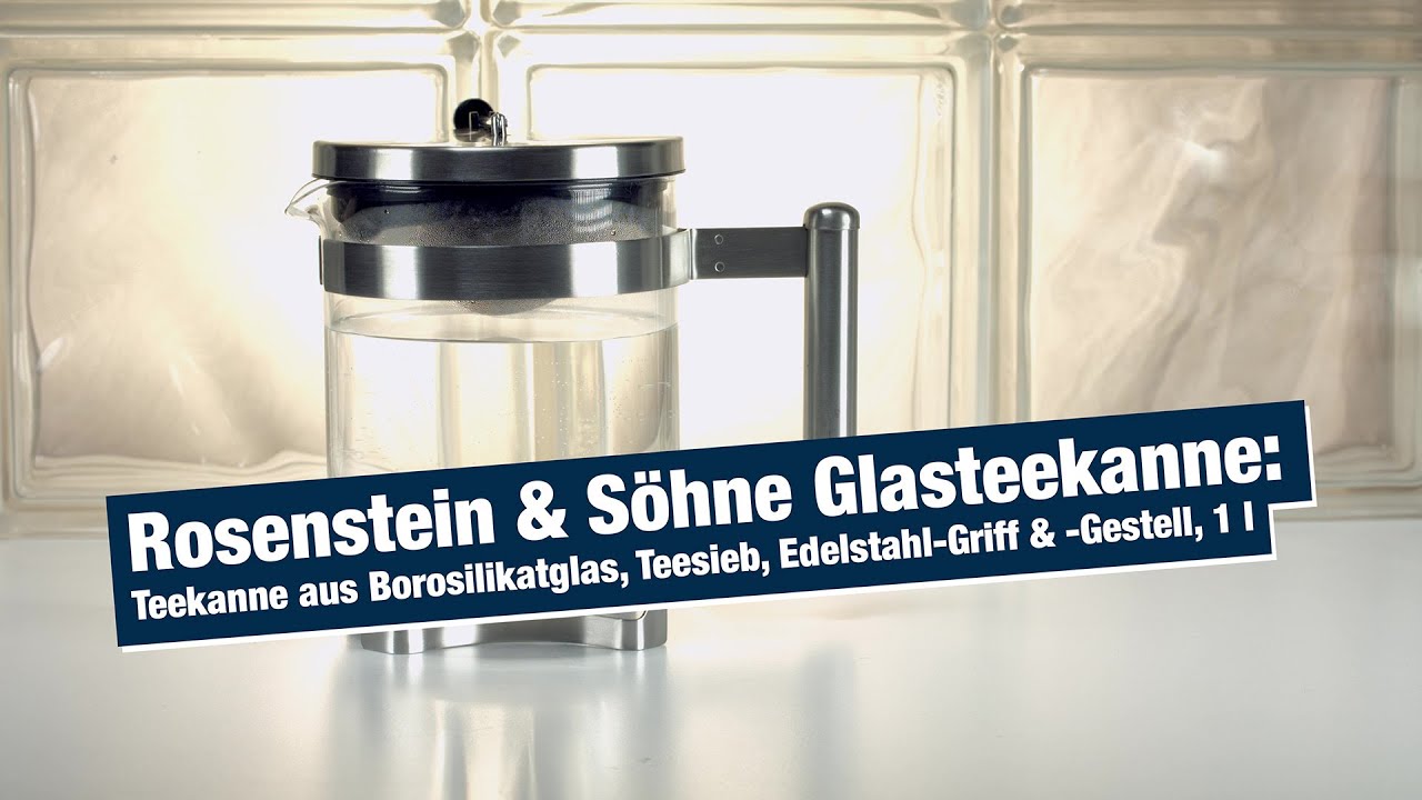 Rosenstein & S&ouml;hne Glasteekanne: Teekanne aus Borosilikatglas, Teesieb, Edelstahl-Griff, 1 l
