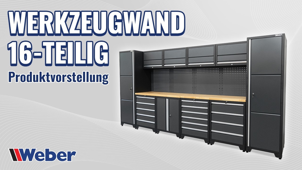 Weber Schranksystem 16-teilig: Werkstattwand mit ausreichend stauraum und großer Arbeitsfläche