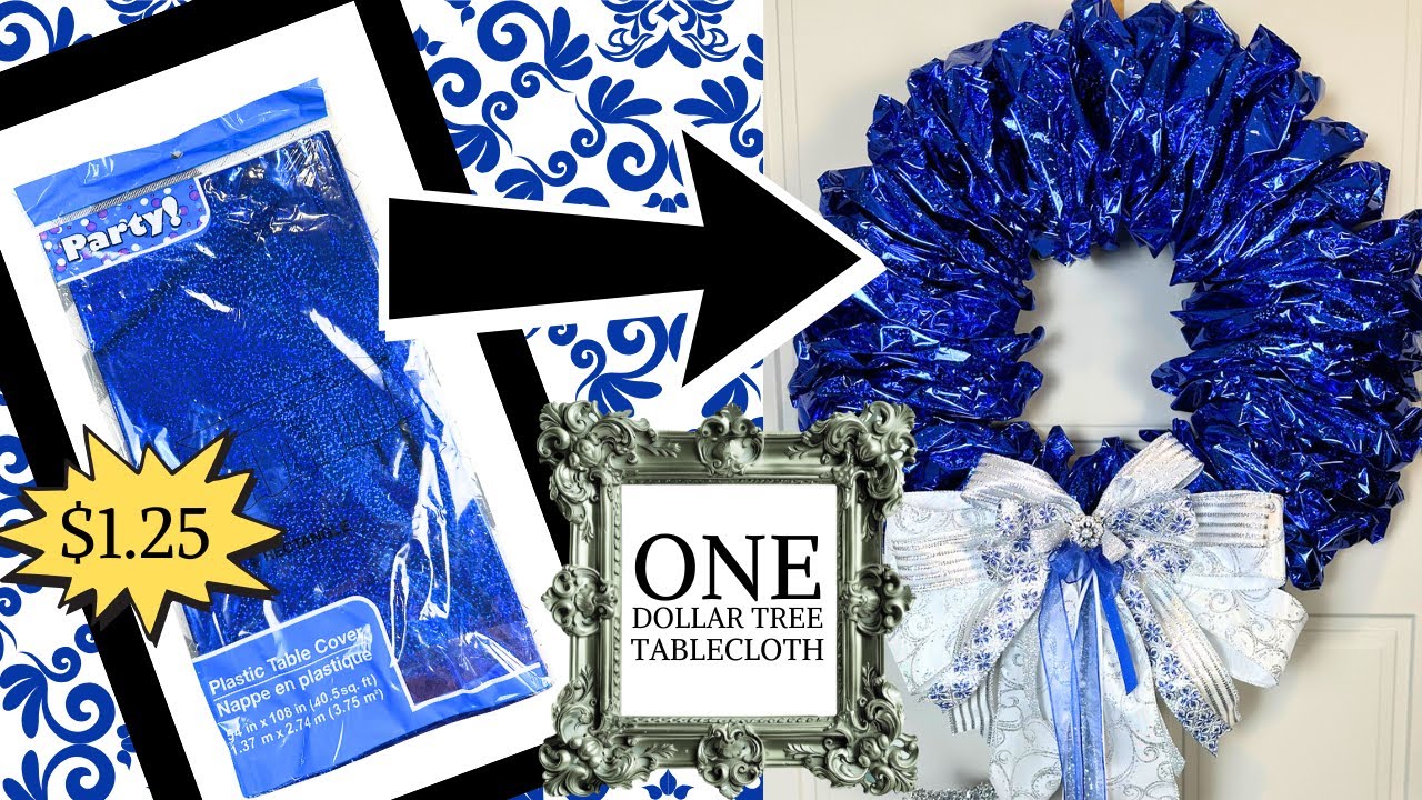 HIDDEN DOLLAR TREE ITEM! GENIUS IDEA TO MAKE A BEAUTIFUL WINTER WREATH WITH ONE TABLE CLOTH!
