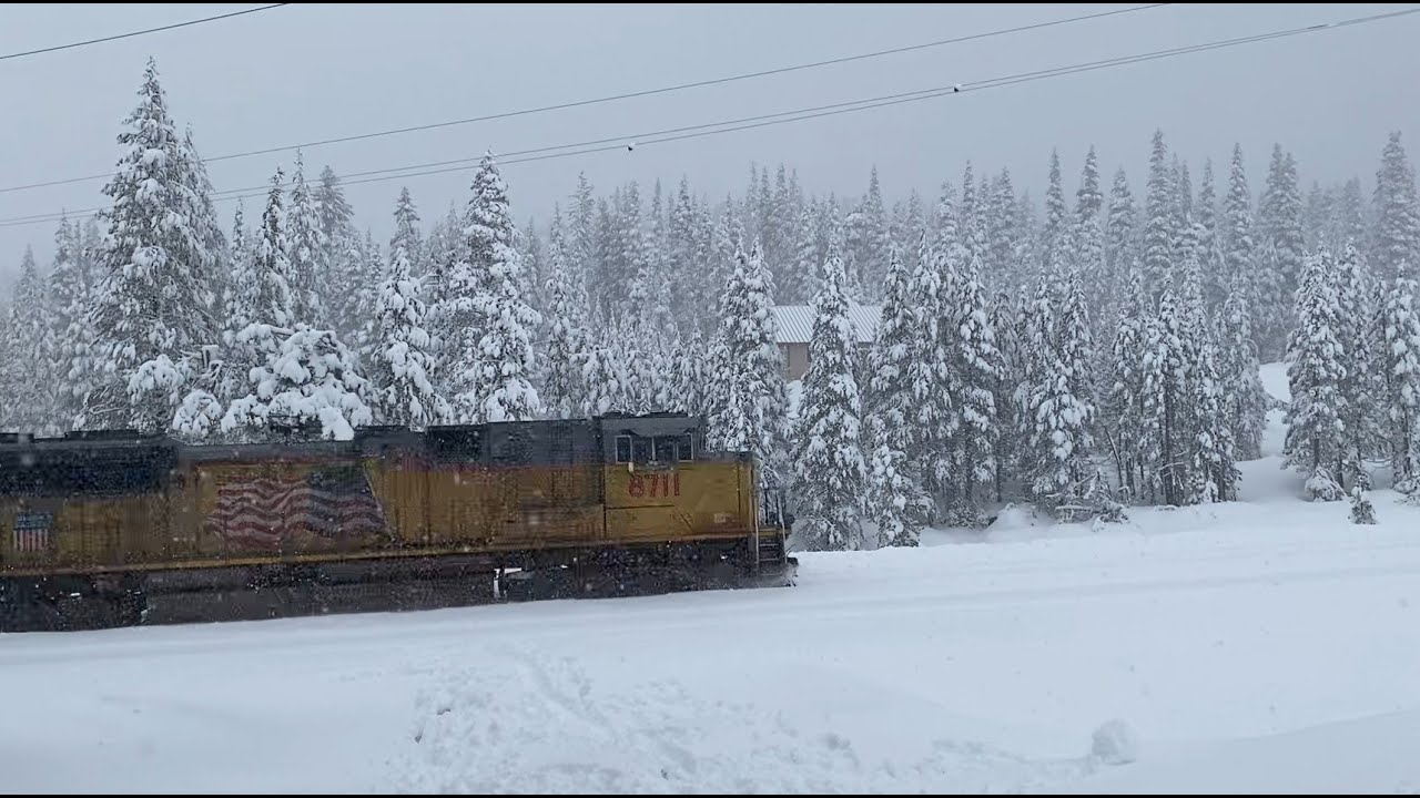 Freight Train Passing Through Hailstorm near Truckee, CA